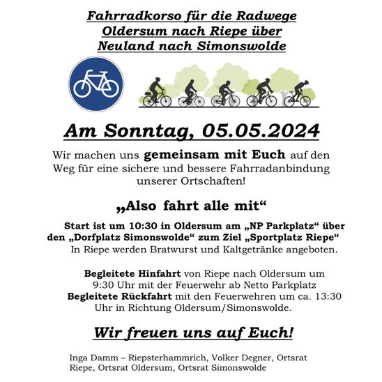 Fahrradkorso für den Bau eines Radweges am Sonntag, 05.05.2024